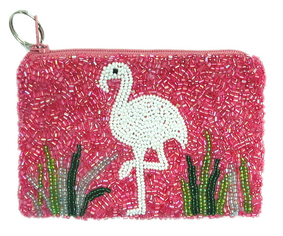 White Seed Beaded Red Cherry Change Coin Purse