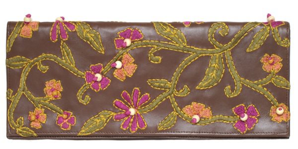 Leather Floral Clutch