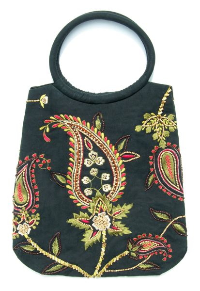 Canvas Paisley Embroidery Tote